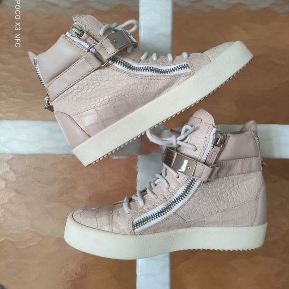 Giuseppe Zanotti Croc Embossed Silver Ankle Strap Sneakers pink Women's 36.5 - Picture 5 of 10